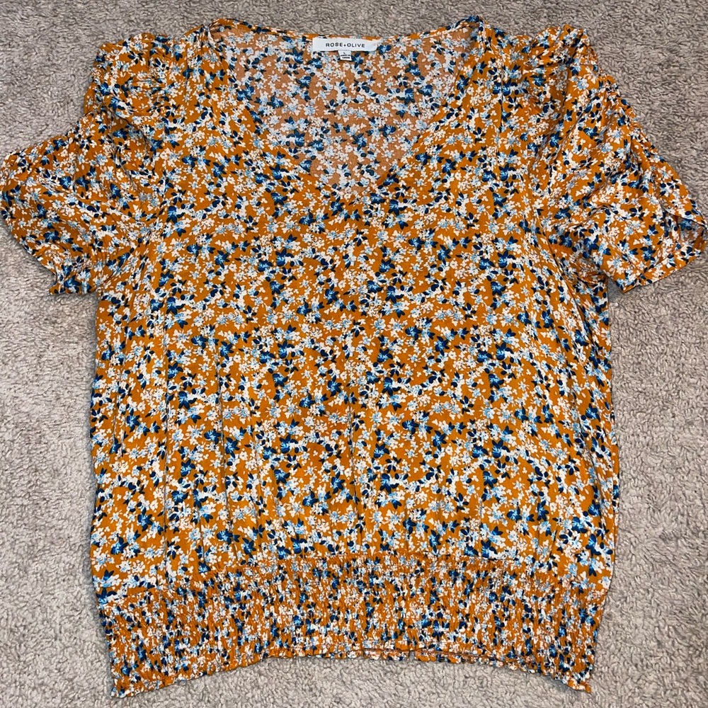 Large Rose + Olive Floral Blouse